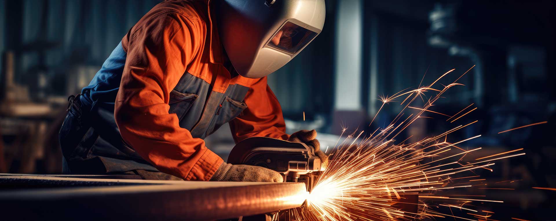 Ouvrier professionnel industriel broyant des pièces métalliques